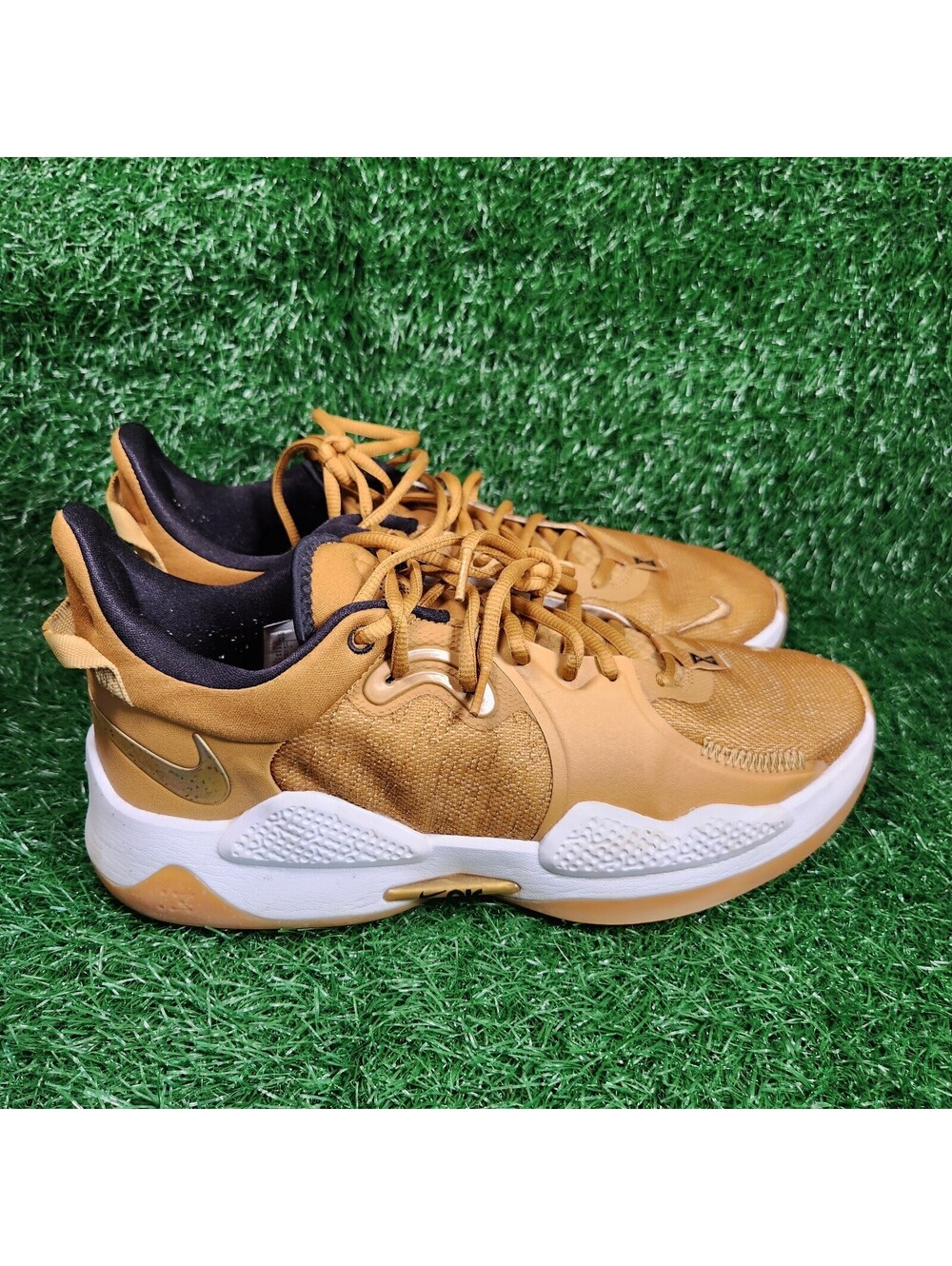 Nike PG 5 Paul George Mens Sz 13 Wheat White Athletic Basketball Shoes Sneakers